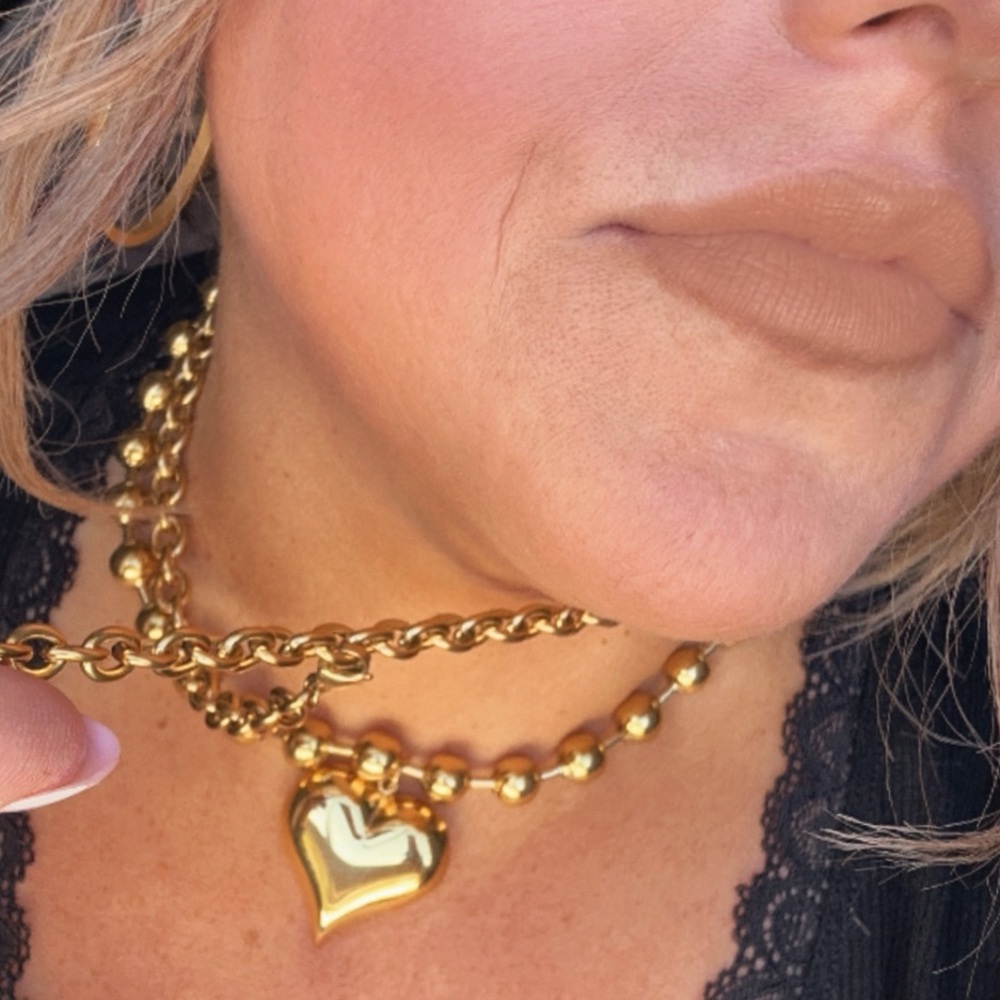 18k Gold plated Beaded Heart Necklace Waterproof & Lifetime Guaranteed